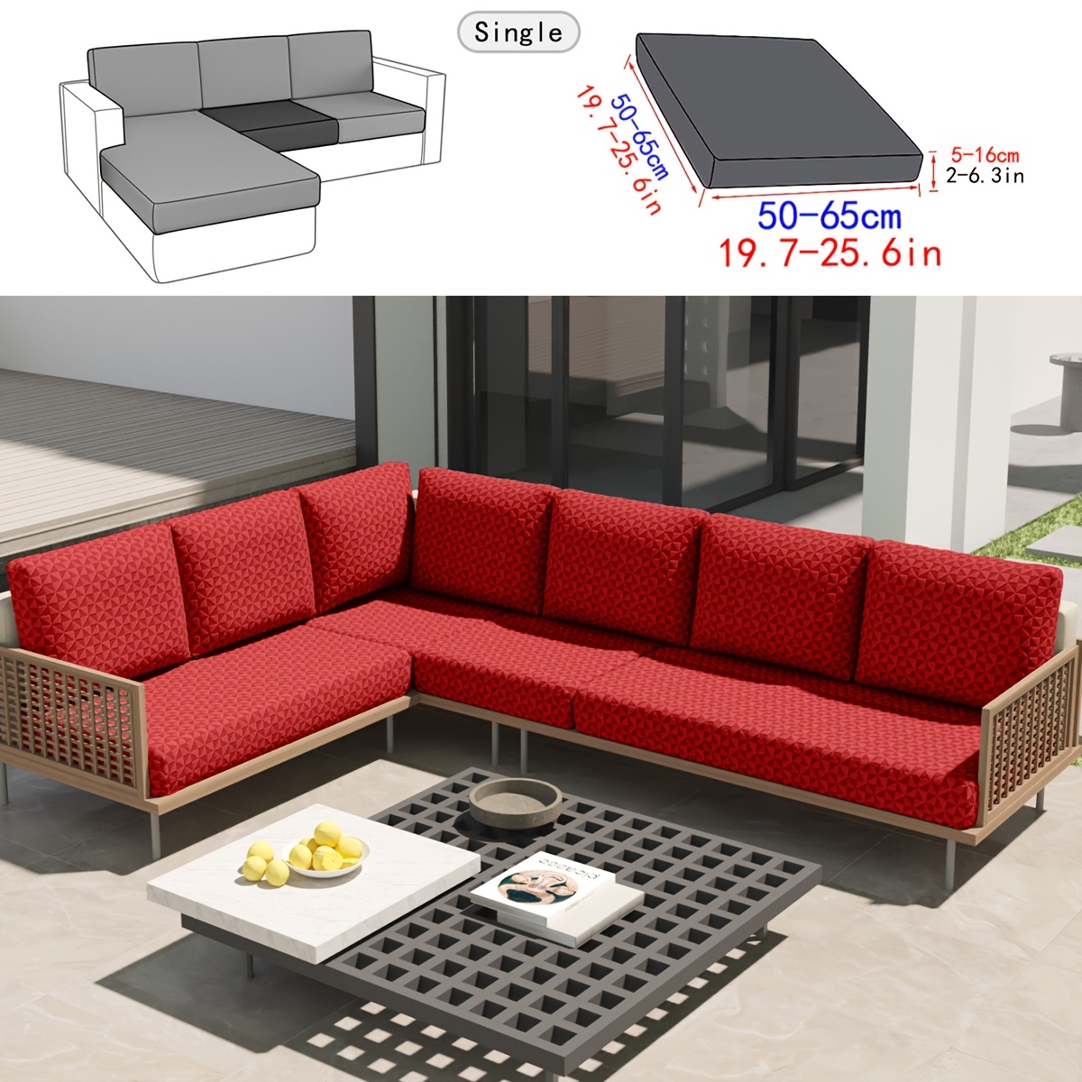 TEMU Housse de coussin de patio d'extérieur 1 pièce en jacquard triangulaire, convient aux coussins de patio d'extérieur et de salon, utilisation