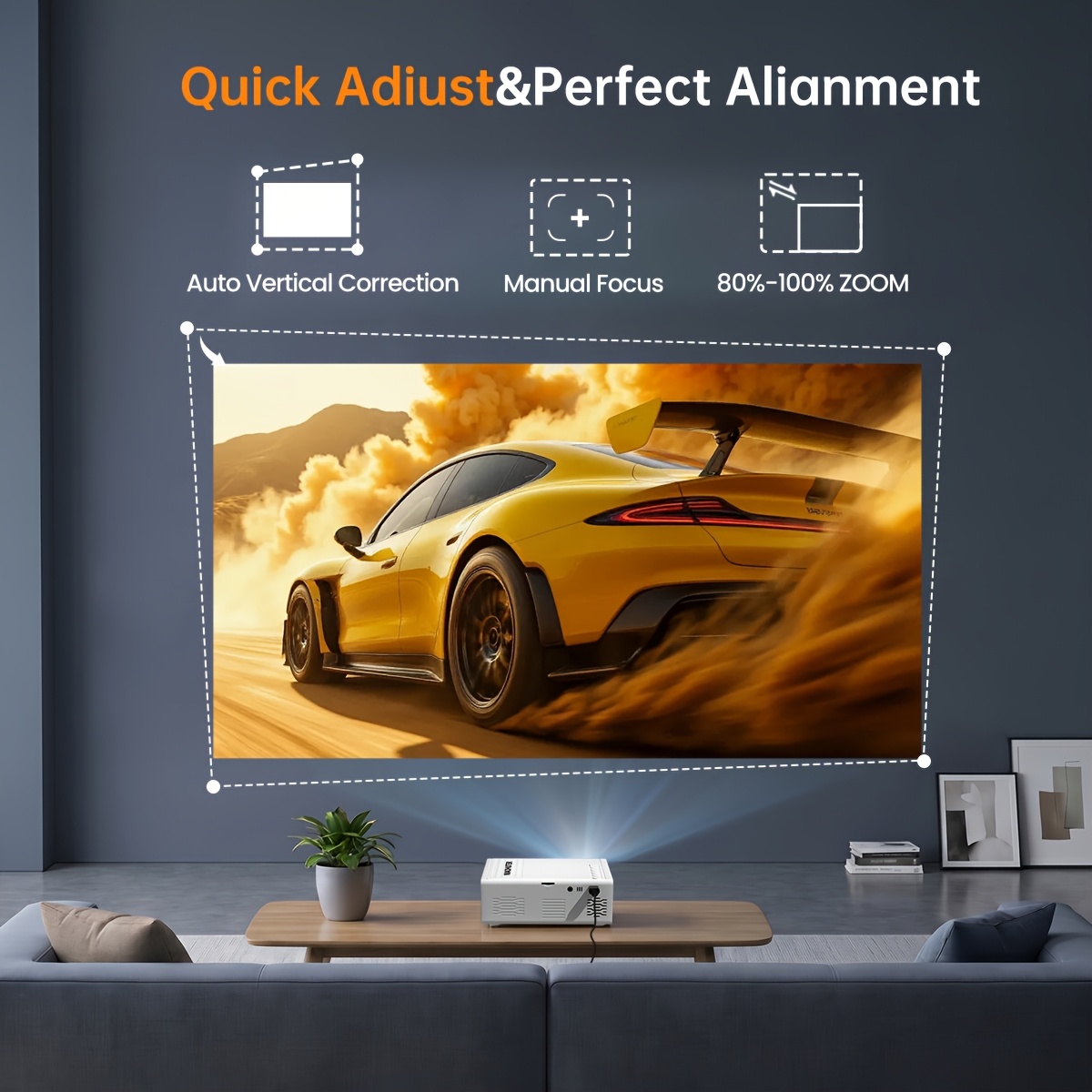 Smart Mini Portable Projector, High Resolution with Adjustable Angle