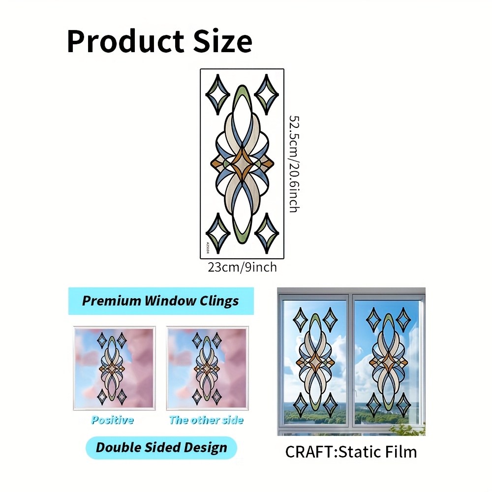 TEMU 1pc Decorative Static Cling Decal Glass Sticker, Simple Vintage Colorful Pattern Window Glass Decal, Pvc Adhesive-free Removable Window Film,
