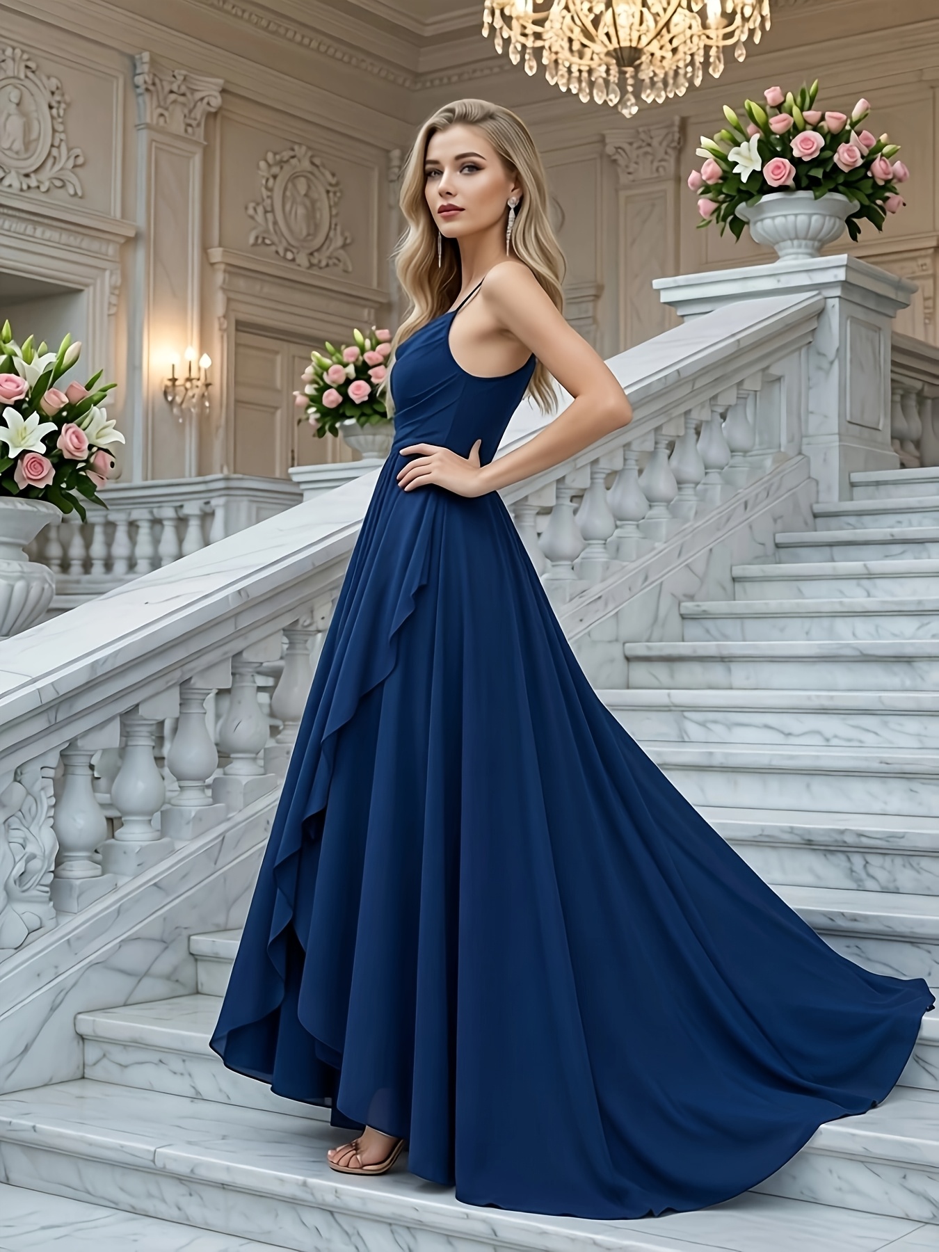 navy blue summer wedding guest dress navy blue wedding guest dress Short Sleeve Ruffled V-Neck A-Line Midi Dress  for Wedding Guests-parroquiadesanalbertomagno.com