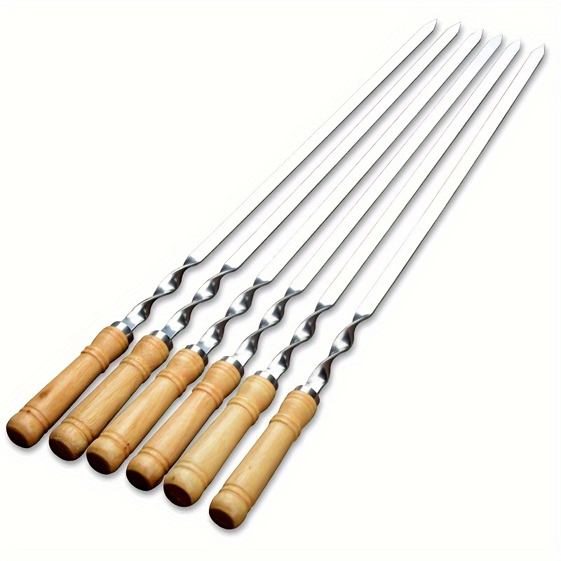 

60cm Stainless Steel Large Flat Skewers With Wooden Handle - Perfect For Grilling Meat, Ribs, Steak, Lamb, And Chicken Legs
