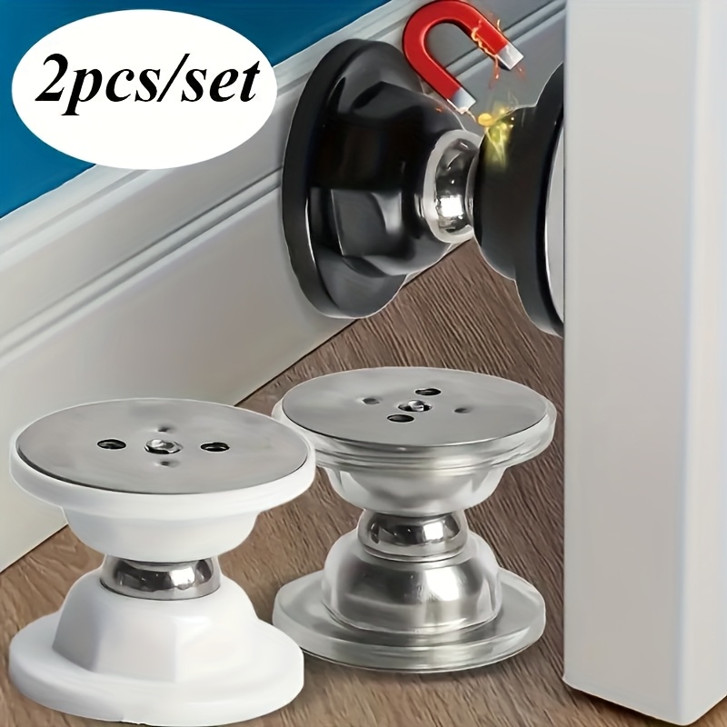 

2pcs Silicone Magnetic Door Stops In White & Black - , No Drilling Required, Wall & Floor Mount Options