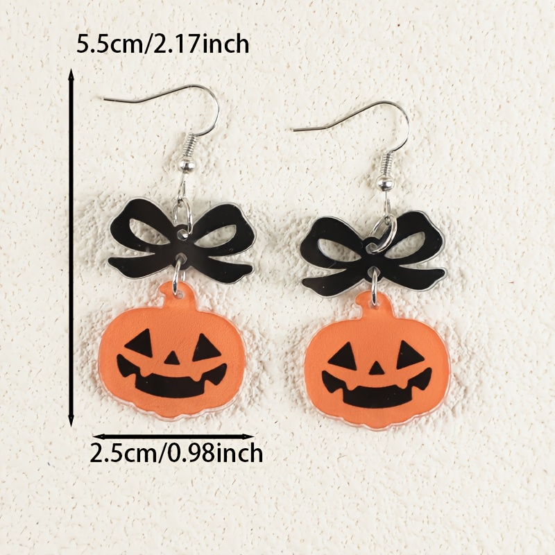 Women's Cute Evil Pumpkin Black Bow Knot Acrylic Earrings