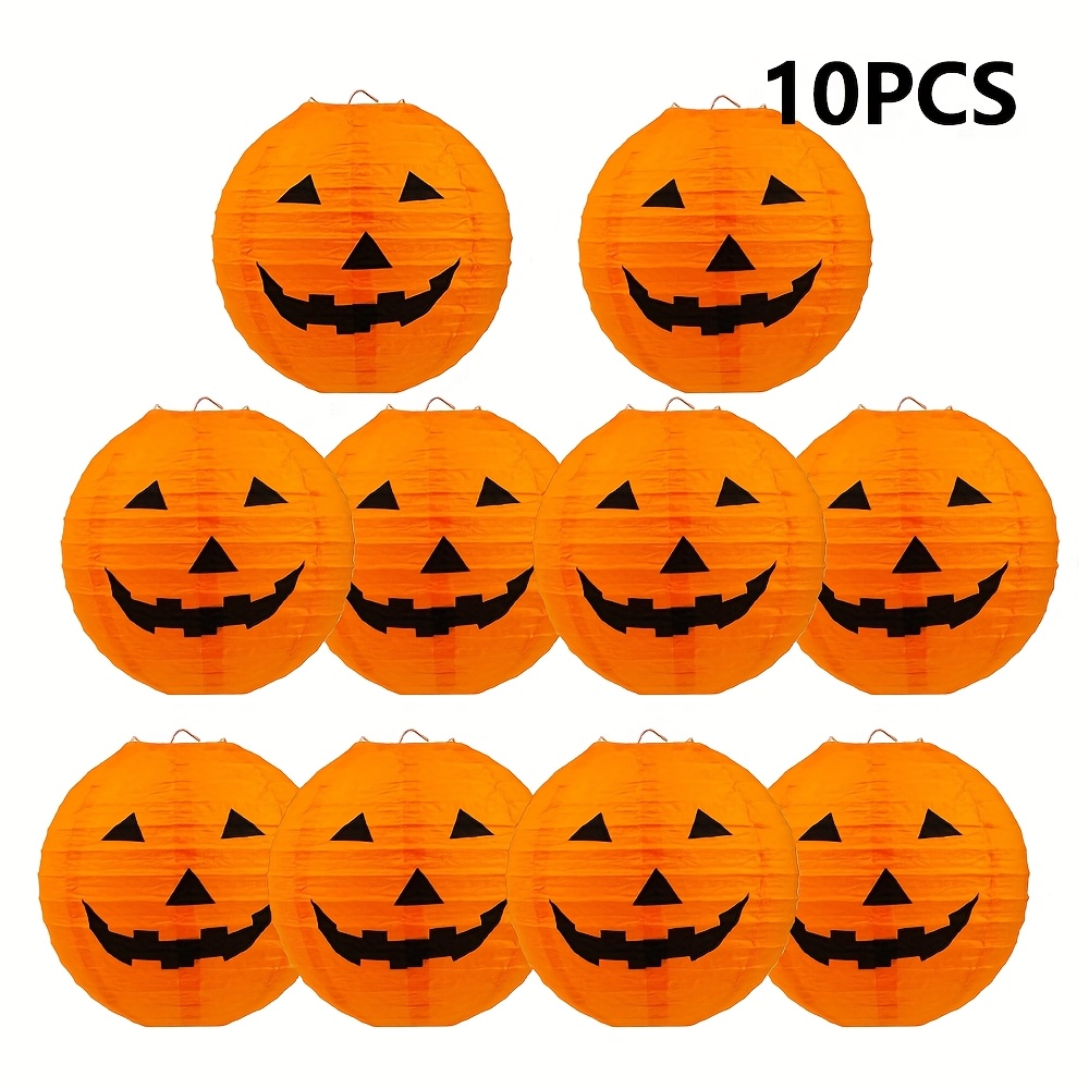 Image of 10pcs, Halloween Pumpkin Lantern Courtyard Decoration, 20cm , Witch, Props, Purple Bat, Low-cost Horror Arrangement, Detachable Scene Arrangement, Horror Thanksgiving Scene Paper Lantern