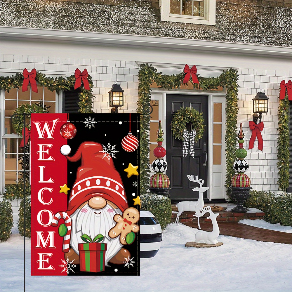 

1pc Christmas Garden Flag - Polyester Double-sided Decorative Yard Flag, Dwarf & Santa Design For Outdoor Festive Display, 45cm X 30cm Seasonal Welcome Banner, No Pole Needed