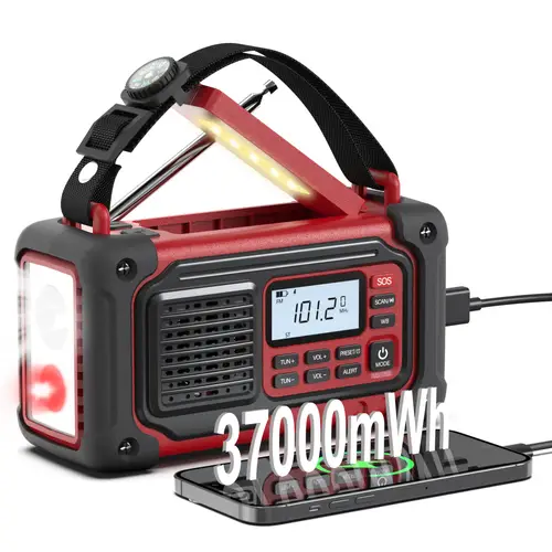 emergency radio am fm sw hand crank radio with 37000mwh portable battery usb solar hand crank rechargeable aaa battery powered sos siren and flashlight for indoor outdoor emergencies home holiday gifts