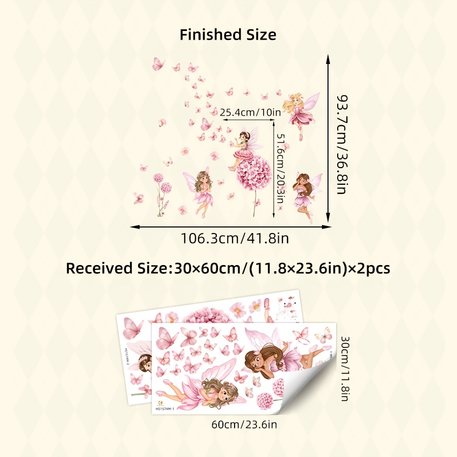 Image of 1set/2pcs & Wall Decal, Cute Flower Fairies With Butterflies & Wall Sticker, Removable Pvc, For Girls Room, Nursery & Bedroom