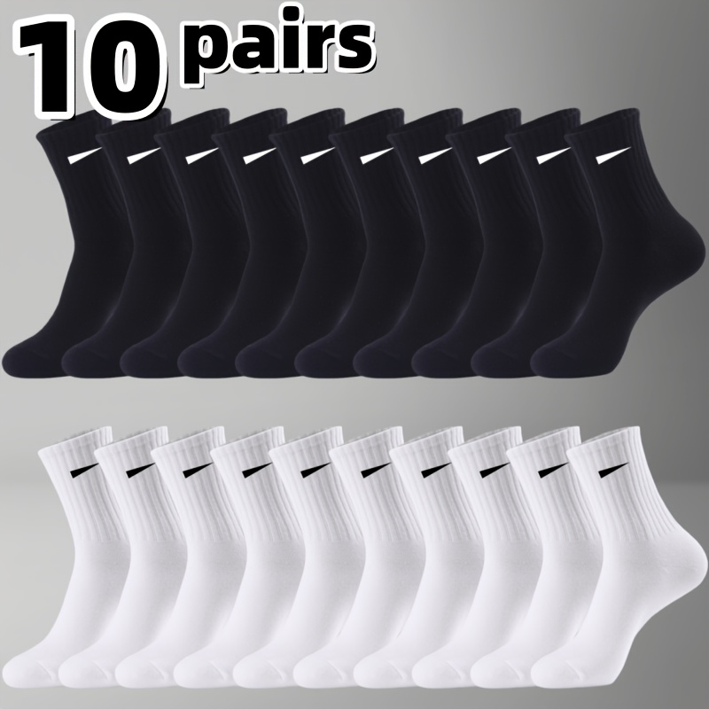 TEMU 10/20 Paires de Chaussettes Mi-Tubes Noires et Blanches pour Hommes et Femmes, de Chaussettes Élastiques, Polyvalentes et Confortables,