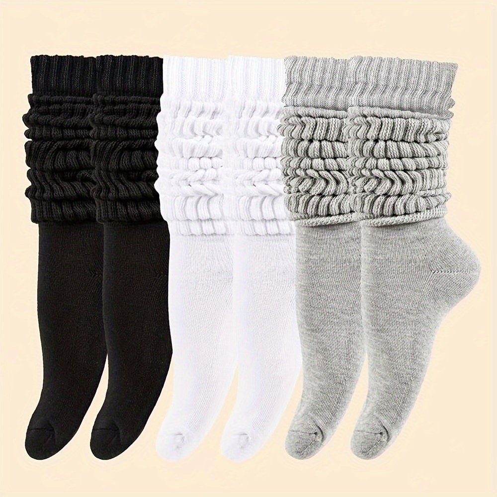 3 pairs of solid color womens slouch socks long socks autumn and winter warm comfortable soft and casual calf socks