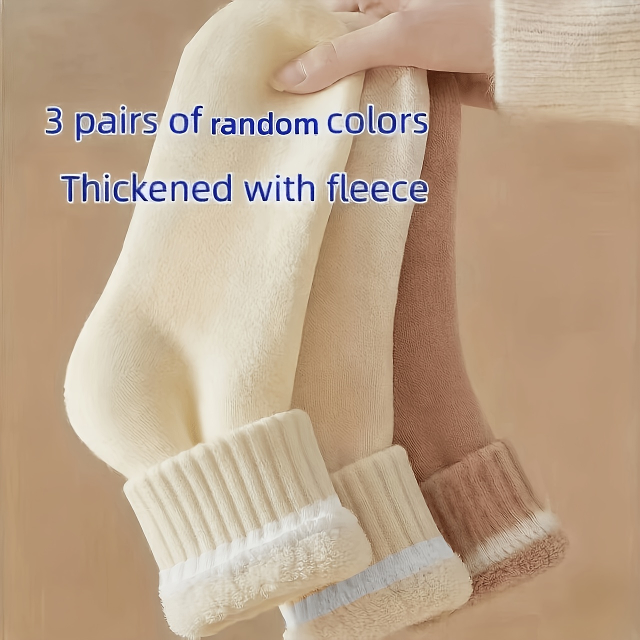 TEMU 3 Pairs Women' Winter Thermal Socks - Thick Plush Lining Warm Snow Suitable For Weather, Soft Machine Washable Polyester Sole Socks, Random
