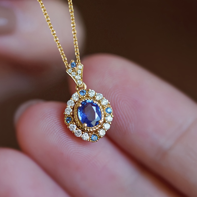 

Elegant Vintage-inspired Engagement & Wedding Necklace With Oval Blue Synthetic Gemstone - Perfect Anniversary Gift For Her