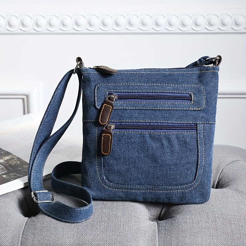 

Sac à bandoulière vintage en denim avec poches , mini sac à bandoulière carré décontracté, porte-monnaie pour femme pour un