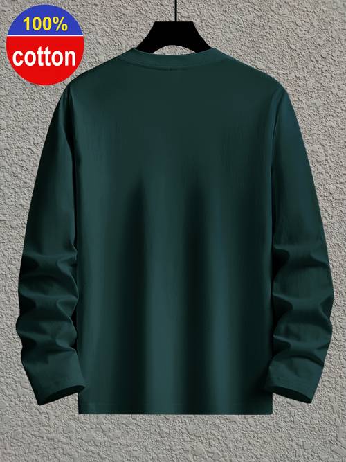 2pcs 100 cotton mens long sleeve t shirt simple and stylish pattern slightly stretchy knitted pure cotton fabric regular fit suitable for spring and autumn daily t shirt washable