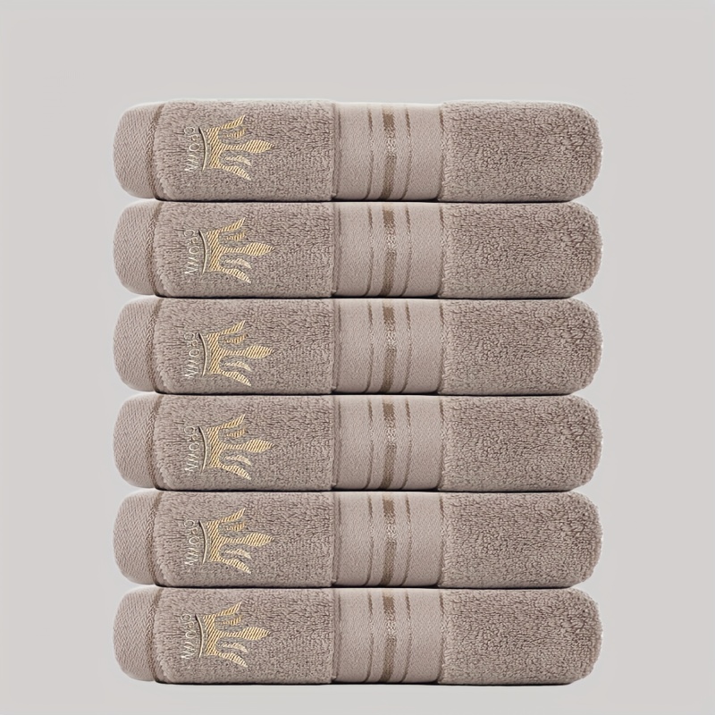 6pcs Bath Towel Set, 35*75cm / 13.7*29.5 inches, Crown Embroidered Pure Cotton Towels, 100% Cotton Material, Quick-Dry and Absorbent