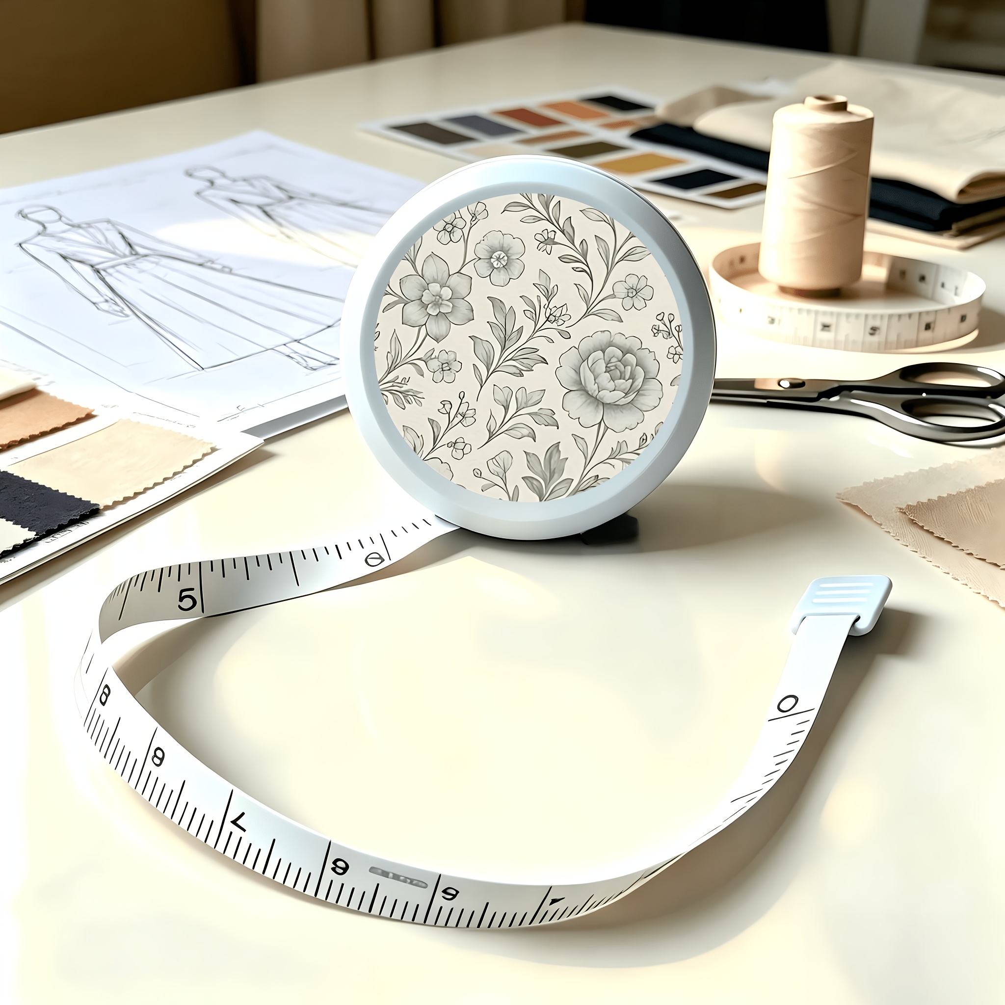 TEMU 1pc 150cm/60-inch Dual-scale Gentle Line Art Flower Vine Retractable Tape Measure, Mini Portable Soft Leather Tape Ruler For Home Use, Body