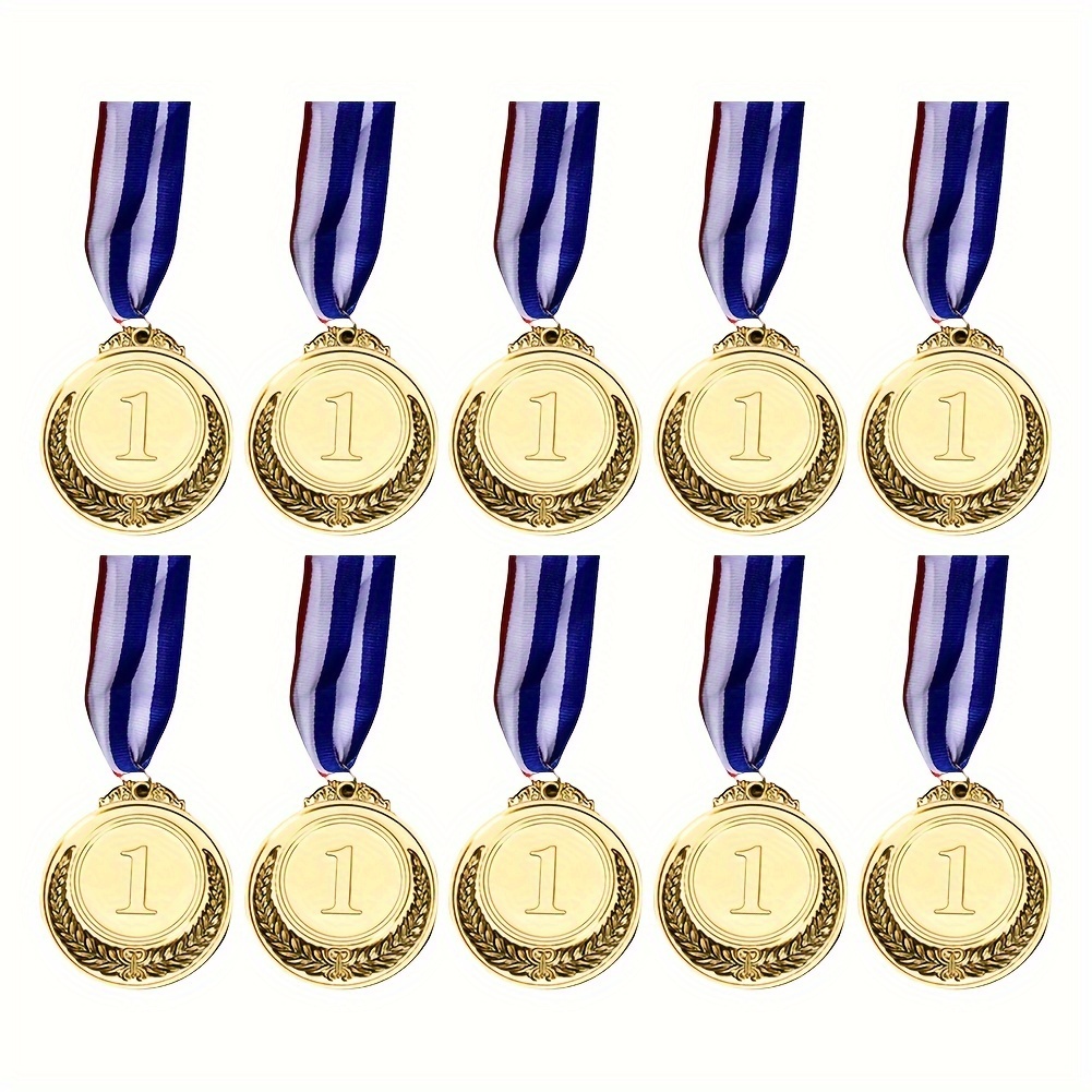 

10pcs, Golden Color Metal Award Medals (2''/50mm), Number 1 Reward Metal With Tri-color Ribbon, For Sports Events And School Competitions