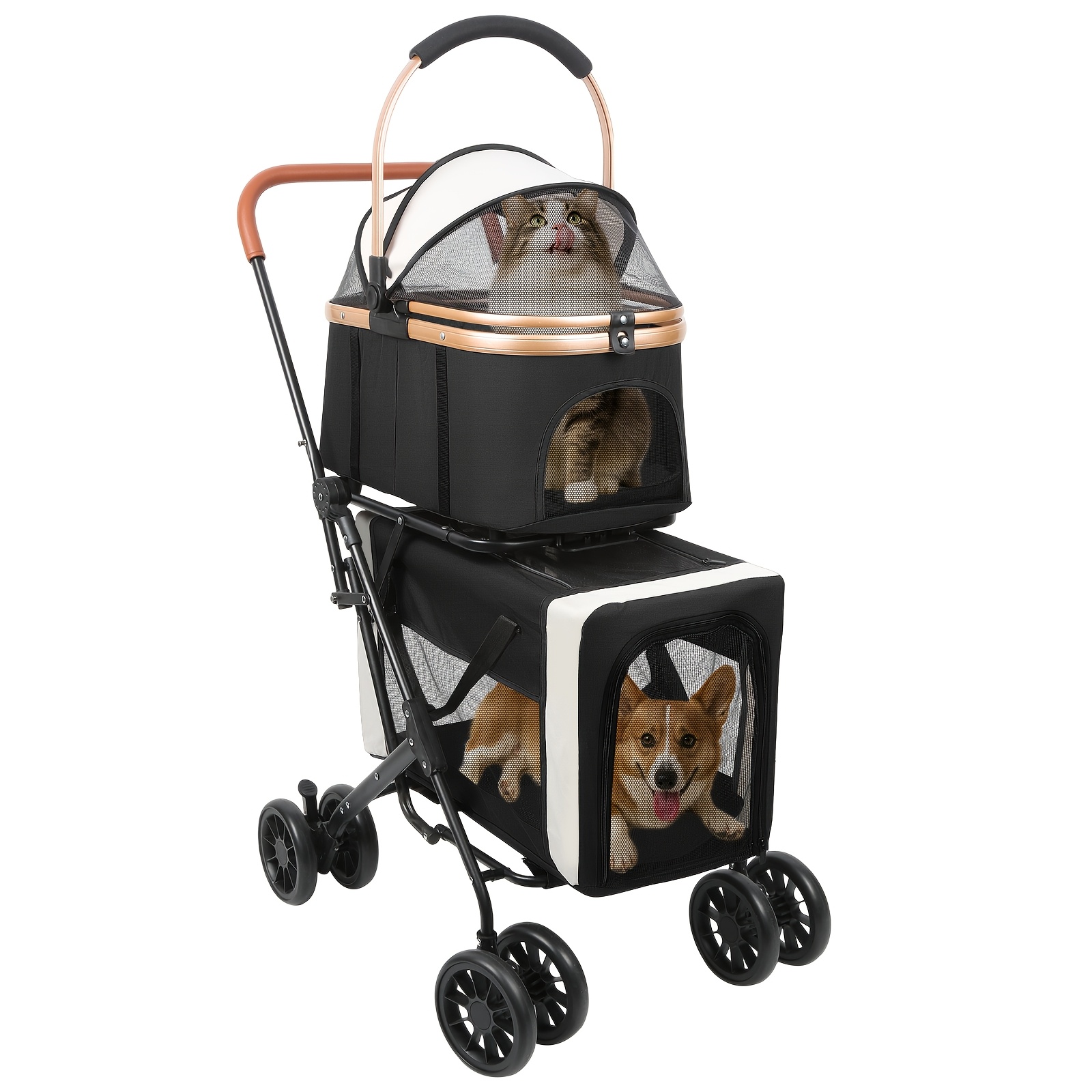Image of Two-level Pet Stroller, Canine Stroller, Collapsible Feline Stroller, Removable , Versatile Stroller, Ideal For Small To Medium Pets