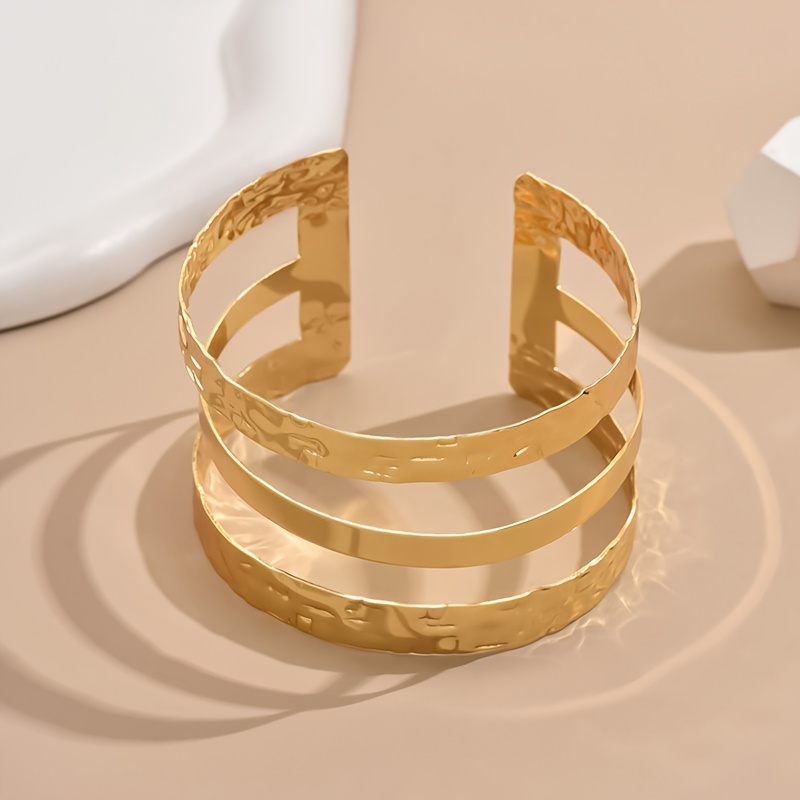 Wide Cuff Iron Hollow Out Layer Statement Bracelet