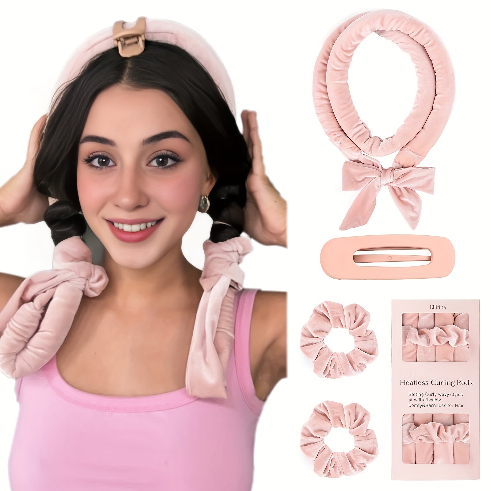 Ellitina 4pcs Heat-Free Curling Rod Headband