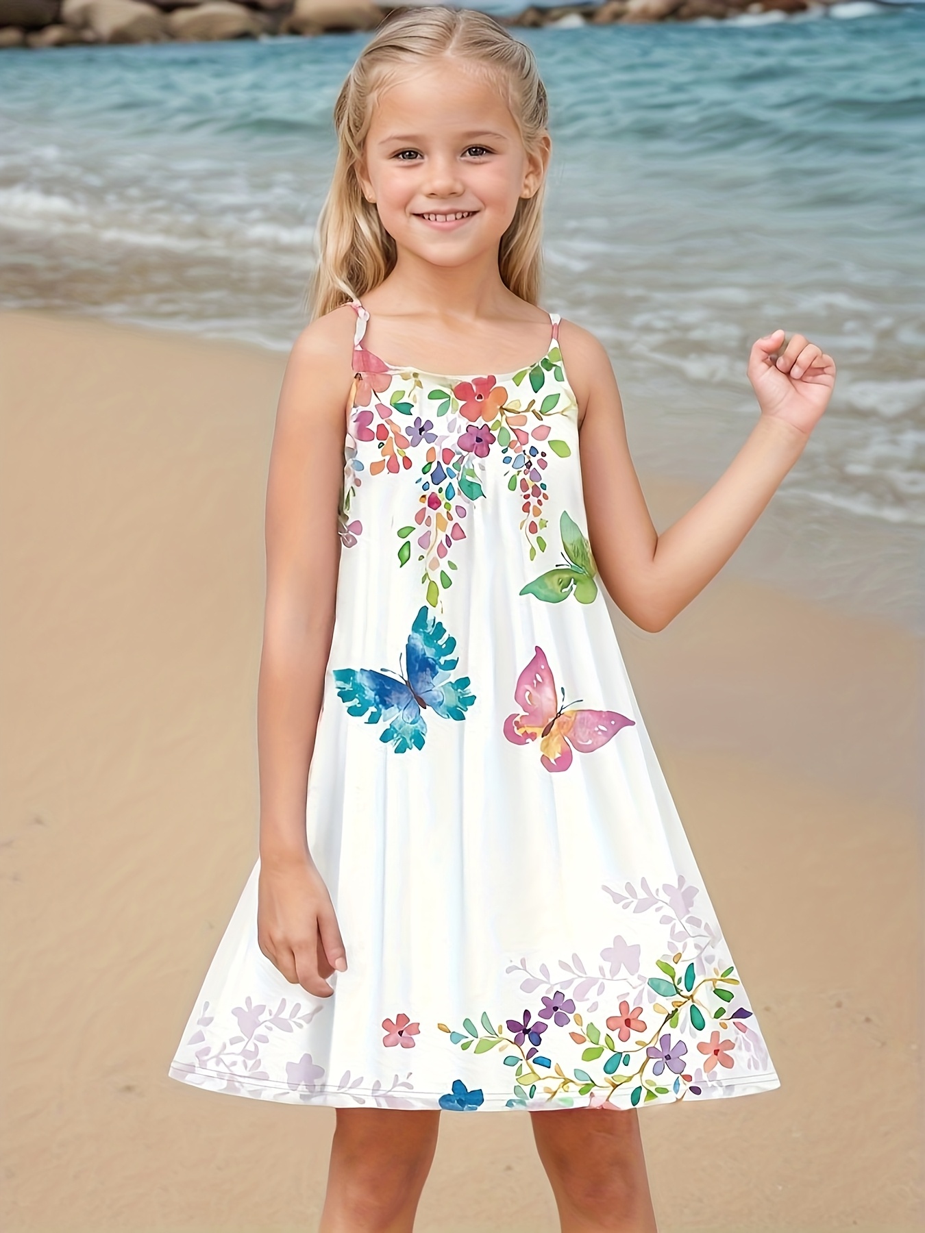 Birthday Beach Dress For Girls Girls' Floral Beach Dress Lightweight A-Line  Sundress With Pastel Colors