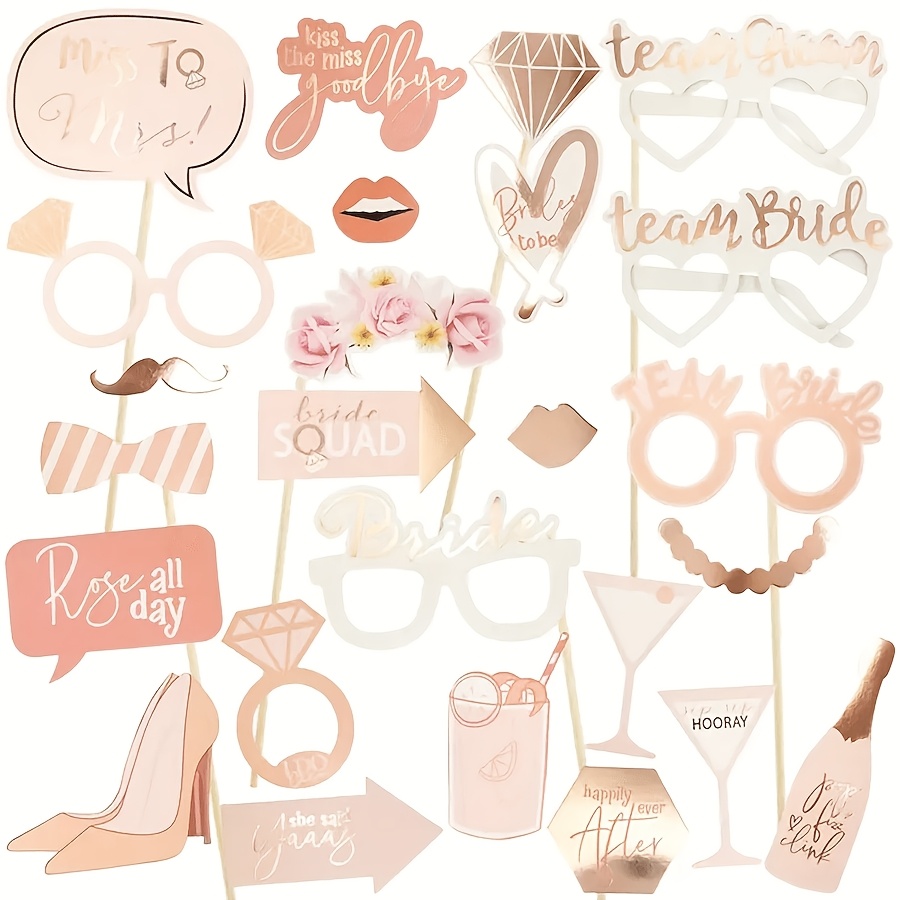 25pcs Bridal Shower Bachelorette Party Photo Booth Props Bride To Be Decorations For Wedding Engagement Party, Perfect For Halloween & Christmas
