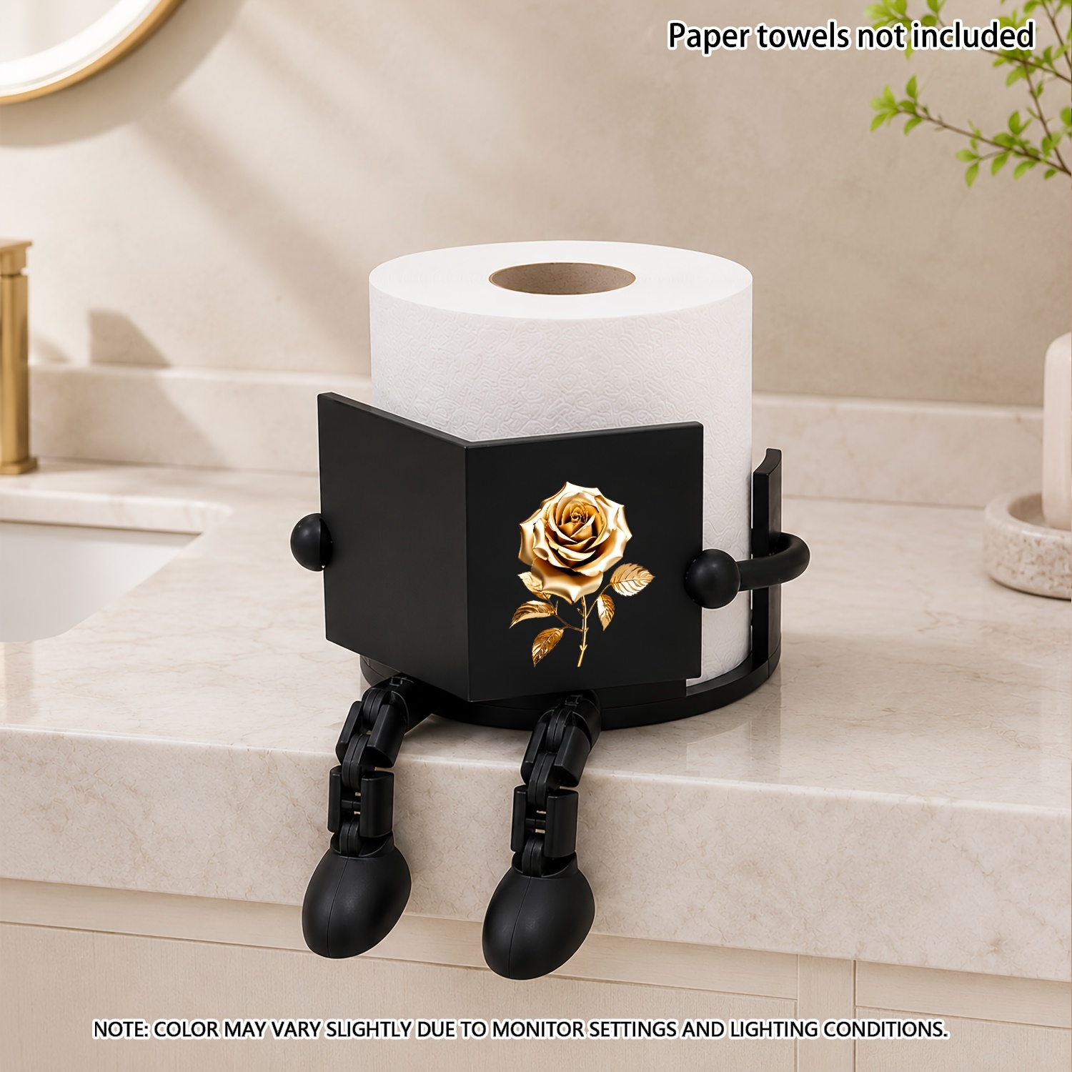 TEMU Golden Rose Creative Tissue Holder, Desktop Roll Holder, No-drill Toilet Paper Holder, Bathroom Tissue Rack, Bathroom Tissue Seat, Countertop