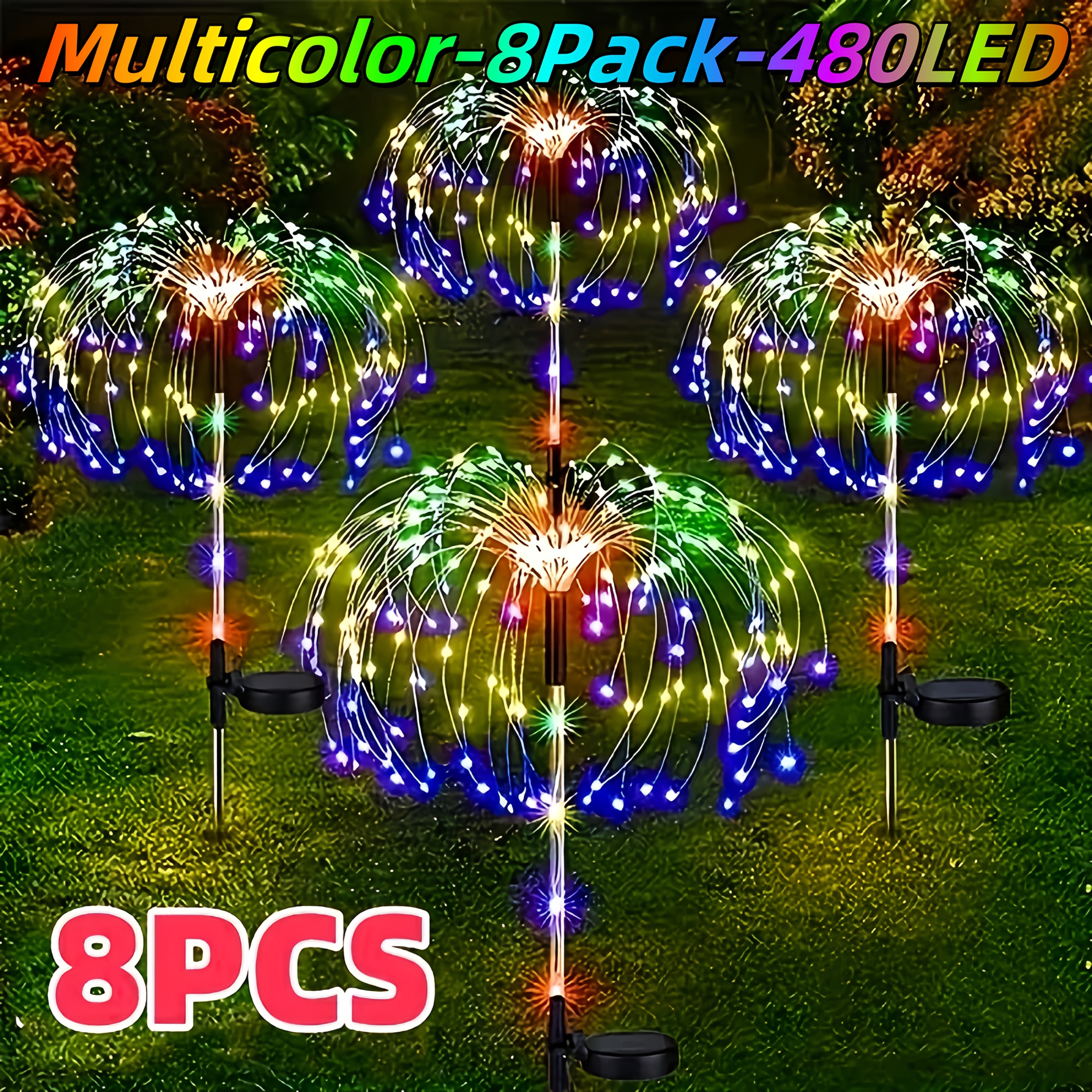 TEMU 8pcs Set -1 Outdoor Solar Powered Fireworks Light, Christmas Decoration, Ip65 With 8 Lighting . Christmas Decoration Is Used For Diy Decoration