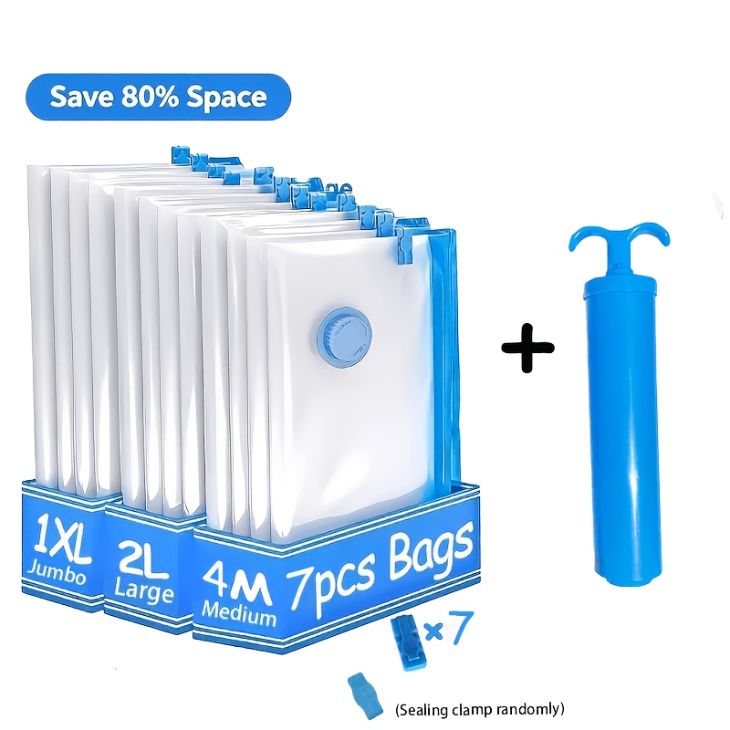 TEMU 15pcs Luggage Organizer Set [7pcs Bags And 7pcs Zipper Clips And 1pc Manual Pump], Space-saving Vacuum Storage Bags, Effectively Organizing Your