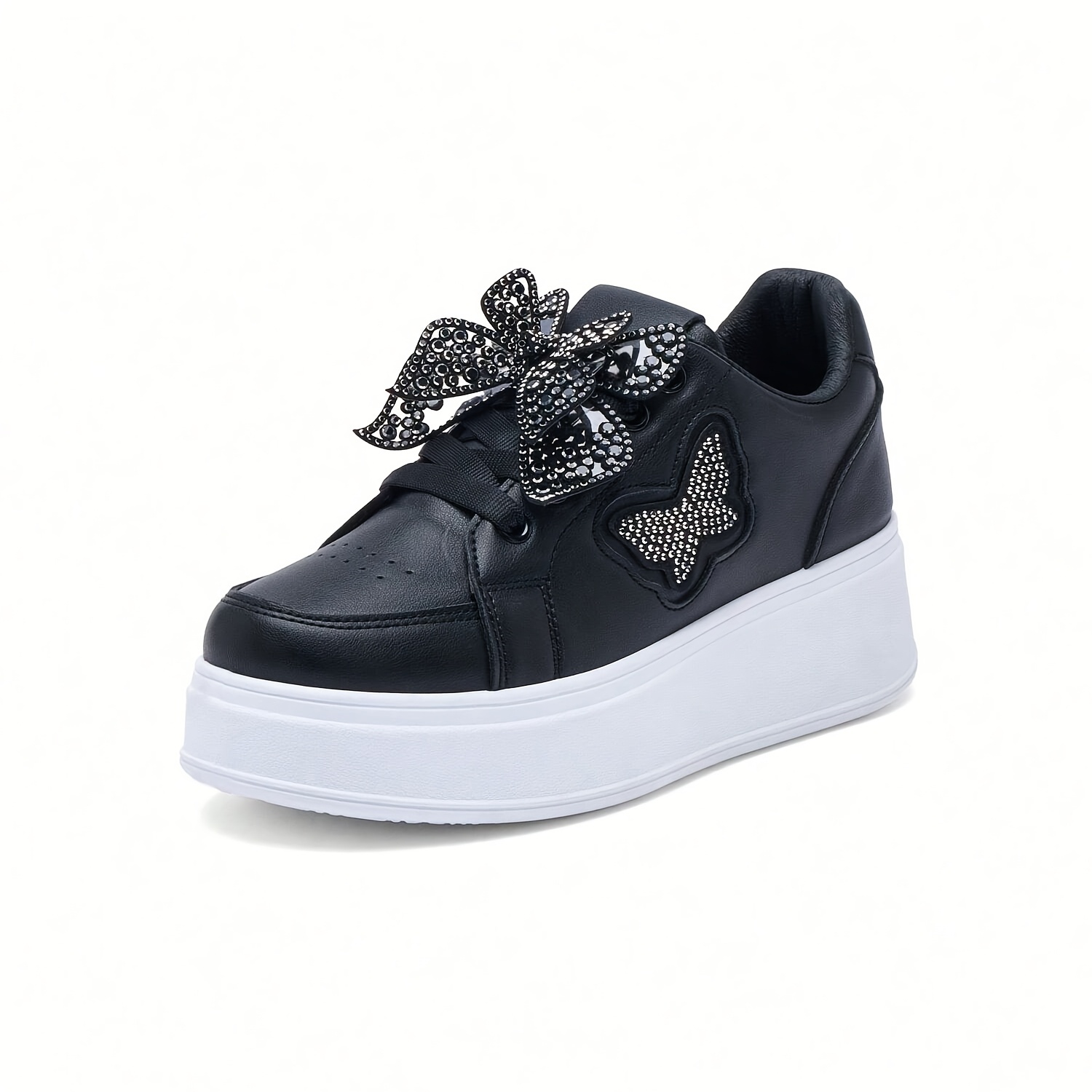 Dames Hoogteverhogende Platform Sneakers met Rhinestone Vlinder & Klittenbandsluiting - Lichtgewicht Veterschoenen Geschikt voor Feesten, Bruiloften, Casual Kleding, Lage Ronde Neus, Dames Schoenen