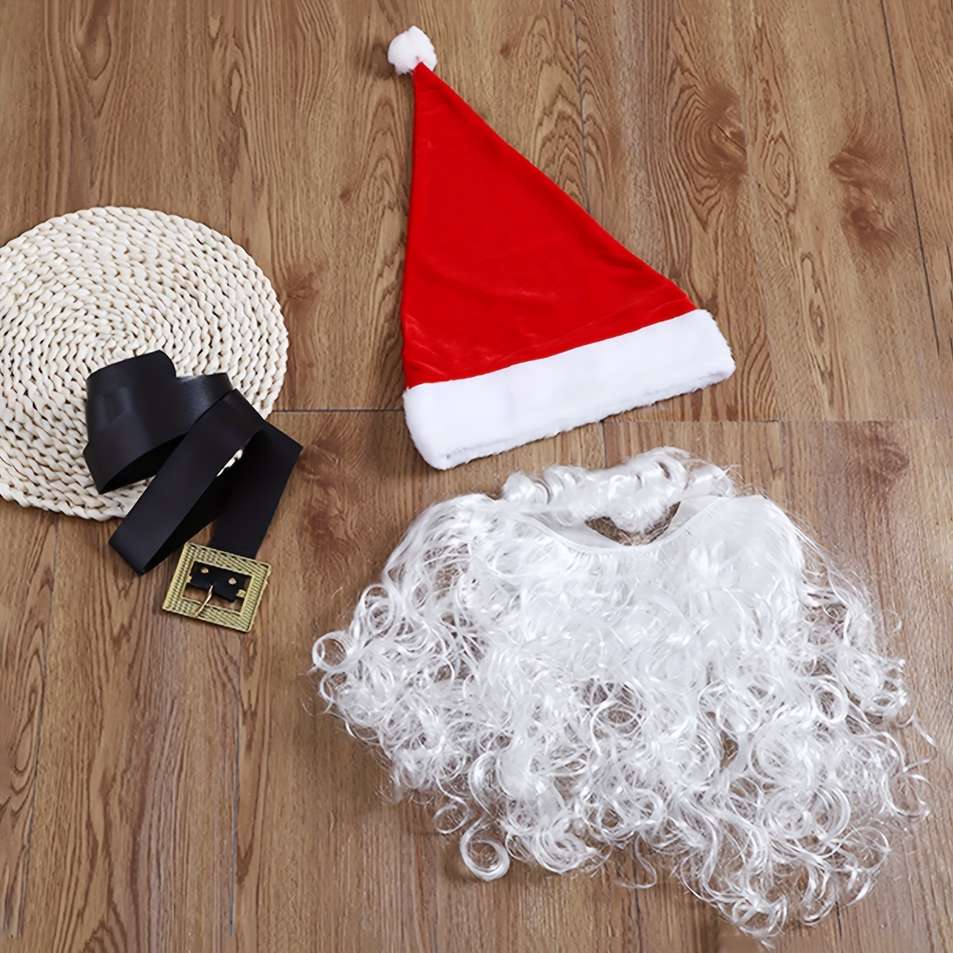 Deluxe Weihnachtsmann Kostüm - Komplettes Santa Kostüm 11-teiliges Weihnachtsmannkostüm, Jacke, Hose, Gürtel, Stiefelüberzüge, Augenbrauen, Perücke