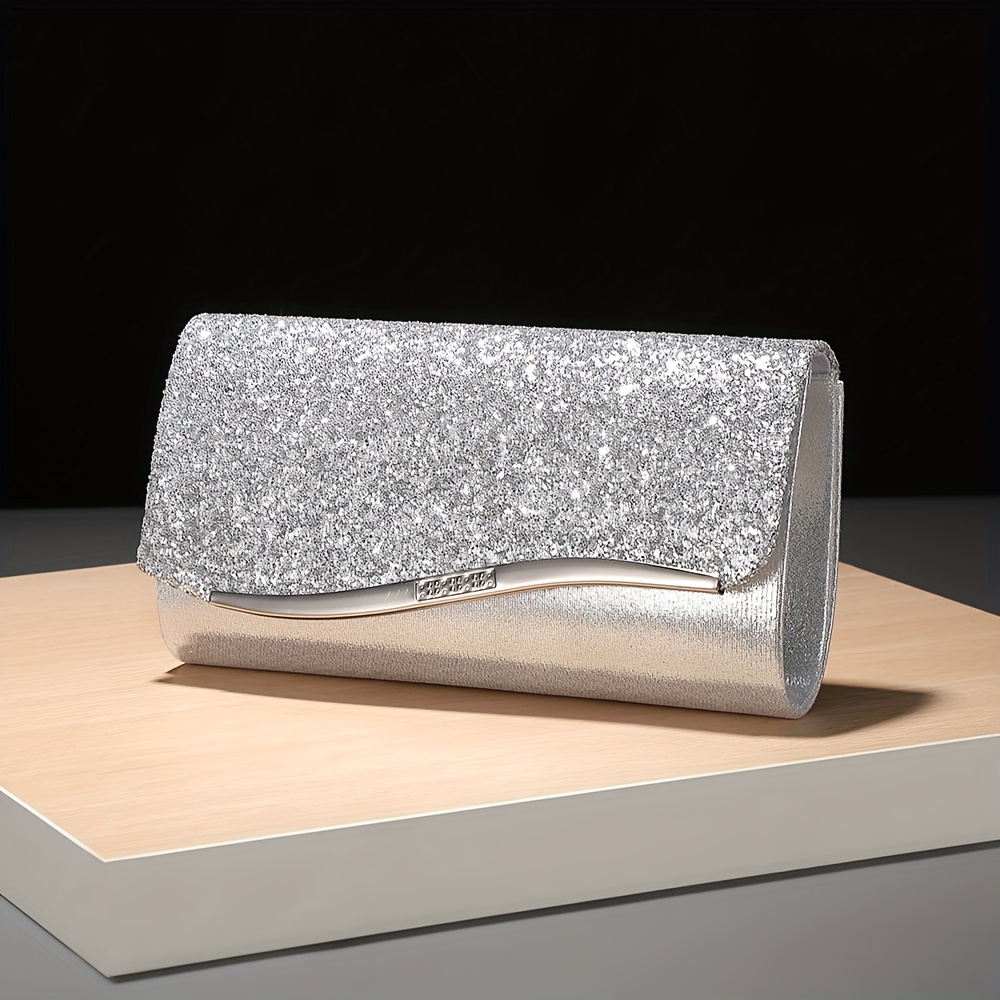 TEMU The Evening Bag With Sparkling Metallic Sequins, Complemented By An Exquisite Metal Chain, Used As A Shoulder Bag And Serves As A Practical Small Storage Solution