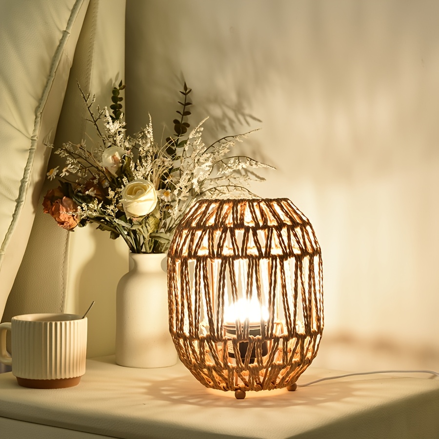 dimmable rattan table lamp bohemian style woven bamboo side Temu - Main Image
