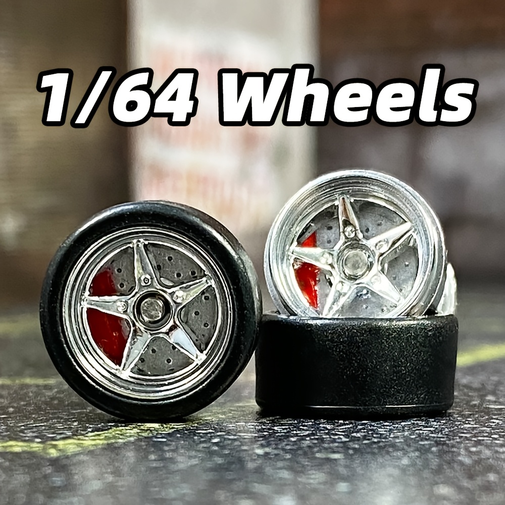 

1/64 Scale Static Model Car Wheels, As A Set, Includes Hollow Axles, Metal Material Rubber Tires, Vehicle Wheels Cars Wheels Hobby Perfect Parts