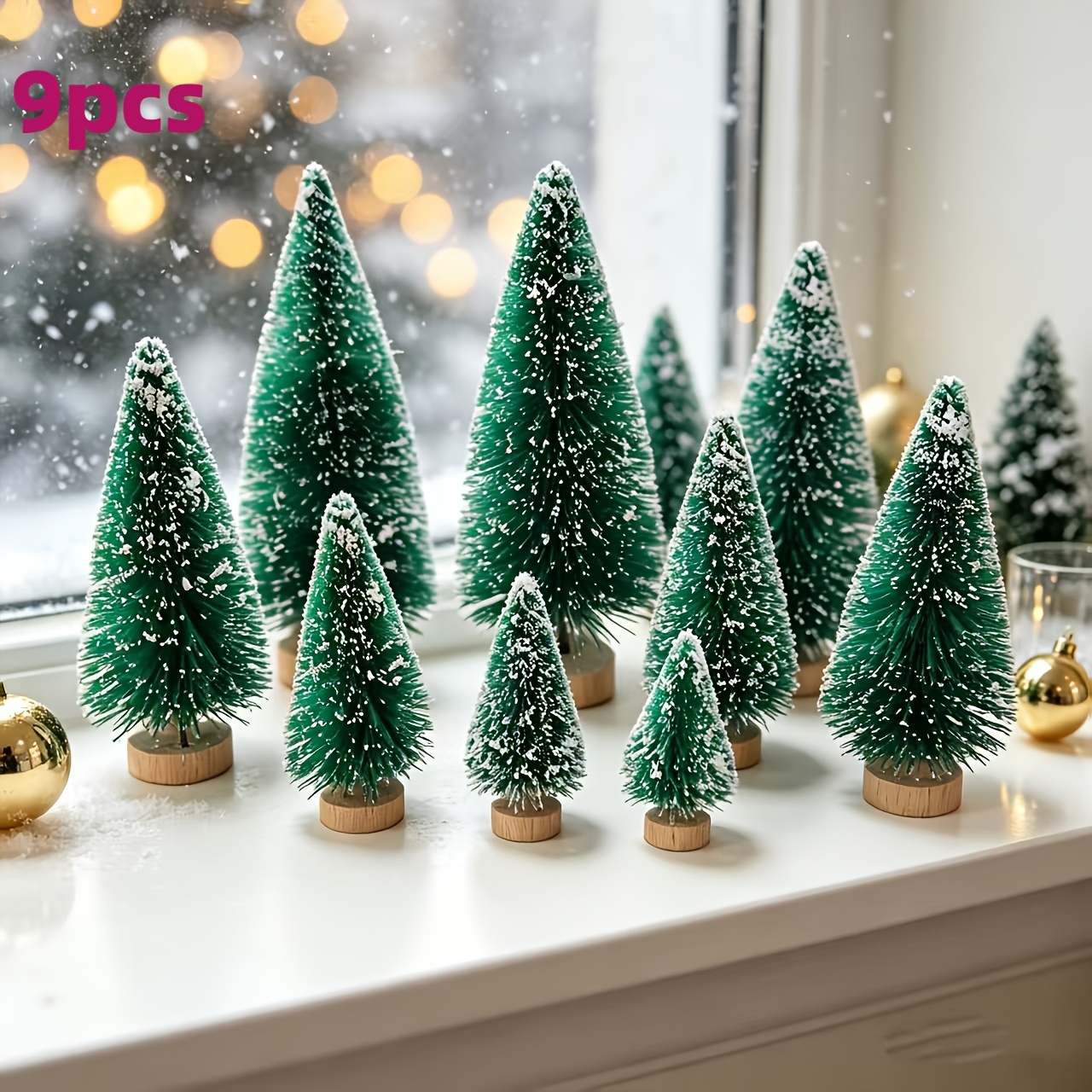 TEMU 9 Large Mini Snow Christmas Trees, Desktop Christmas Ornaments, Micro Landscape Trees, Christmas Decorative