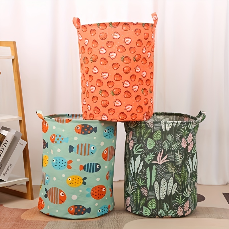 

Rv Must-have! Fabric Storage Basket With Fish And Leaf Patterns - Clothes, Toys, And Miscellaneous Items -