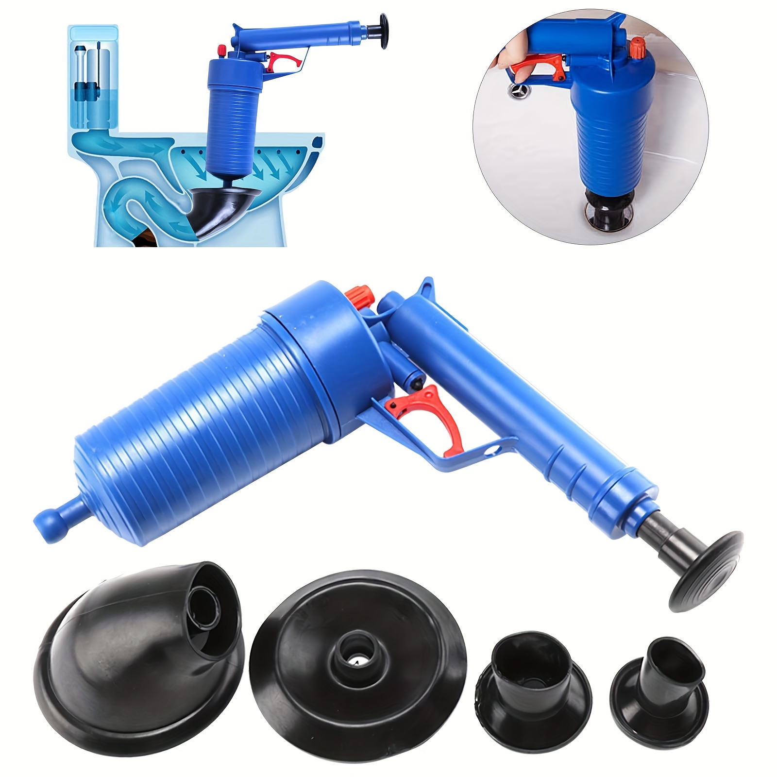 TEMU Sink Plunger Toilet Plunger Drain Plunger Kitchen Sink Sewer Dredge Cleaning Tool High Pressure Air Drain Pump Pipe Dredge Tools Drain Cleaning