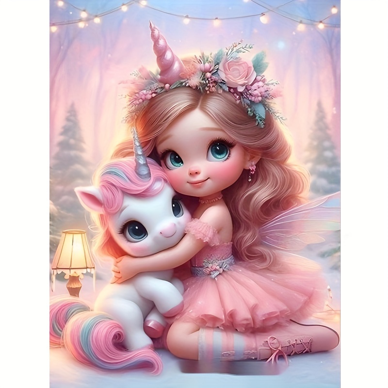 Image of 1pc Girl Hugging A Unicorn, Diy 5d Diamond Painting Kit -- Round Diamonds, Frameless Canvas Craft, Suitable For Decor, An For Holiday Gifts