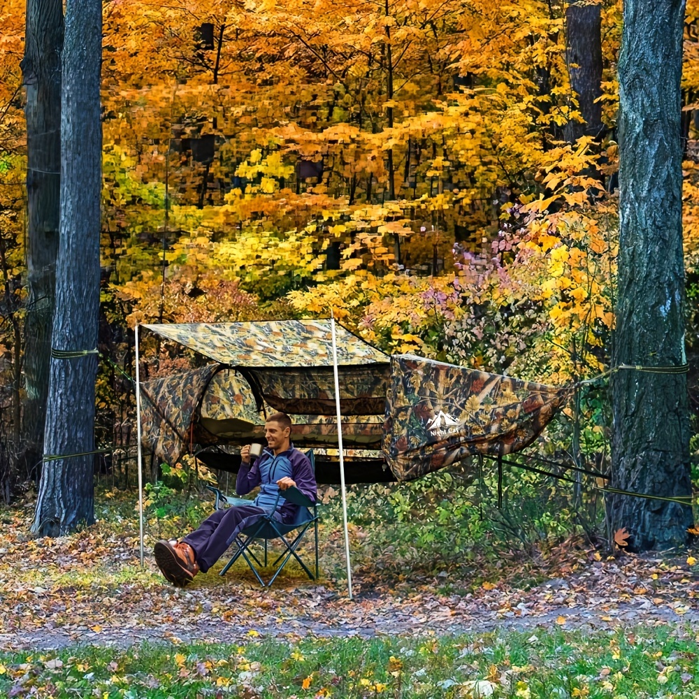 Hamac de camping avec moustiquaire, toile anti-pluie, sangle d'arbre