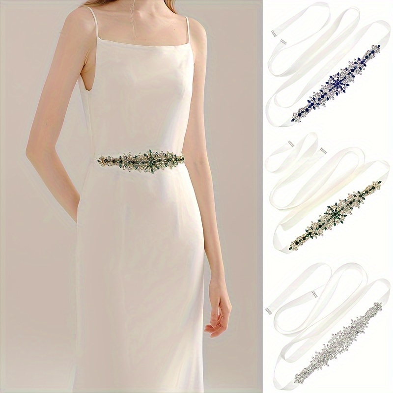 Rhinestone Bridal Girdle Leaves Shape Hand Sewing Belt For Party Dress  Wedding Dress Accessories