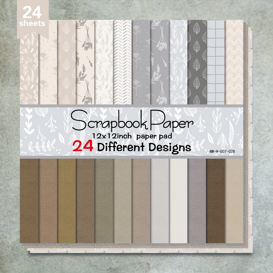 Image of 24 Sheets 12" X 12" Paper, Seamless Background Art Craft Pattern Paper For Scrapbooking Craft Cardstock Paper, 24 Different Designs Decorative Background Card - Brown Leaves