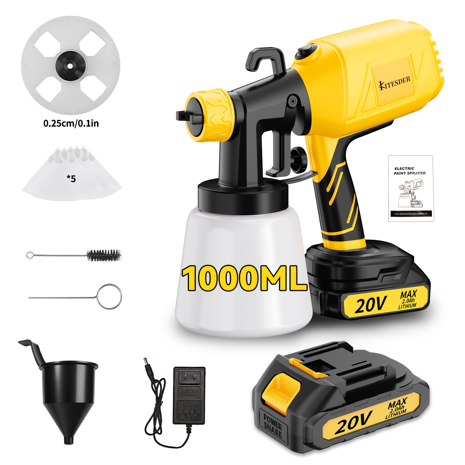 TEMU Wireless Spray Gun With Nozzle -2000mah Rechargeable Battery, Capacity 33.8oz, Suitable For Indoor/outdoor Use On Walls, Wood, Cars, Furniture -