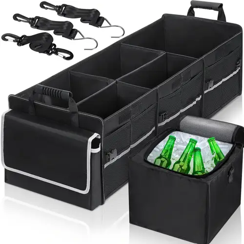 car organizer in 1 car trunk storage organizer multi compartment collapsible trunk storage box with leakproof insulated bag for car truck suv