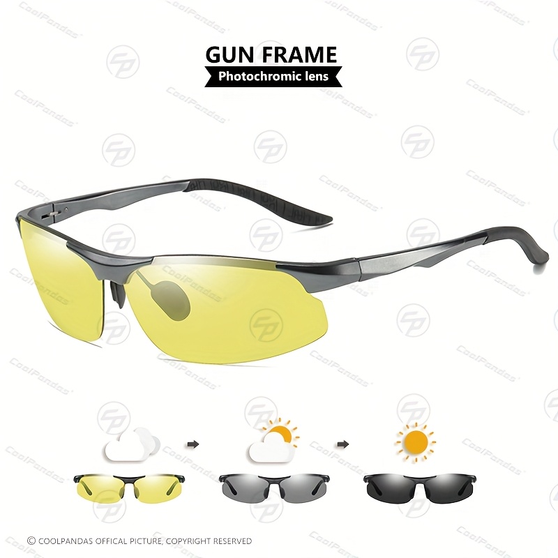 AluminumMagnesiumPhotochromicSunglassesMenDrivingSunglassesDayNightVisionDriverGogglesYellowLensAnti-Glare.