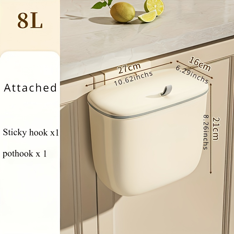 Kitchen Wall-mounted Trash Can, Cabinet Door Hanging Food Waste Bin, Waterproof Bathroom Toilet Basket Organizer