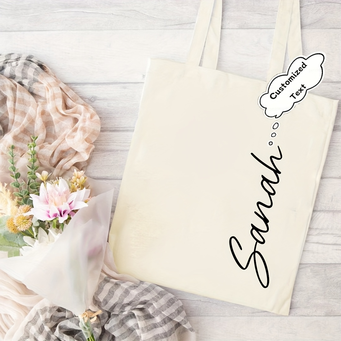 TEMU 1pc Customized Name Shoulder Bag, Personalized Handbag, Customizable Name Or Text, Foldable, Large Capacity And Lightweight, Stylish And