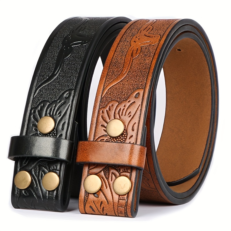 TEMU 2pcs Vintage Western Floral Engraved Leather Belts, -free - Cowboy Cowgirl Belts For , Country Music Festivals, Casual Wear - Great Gift For