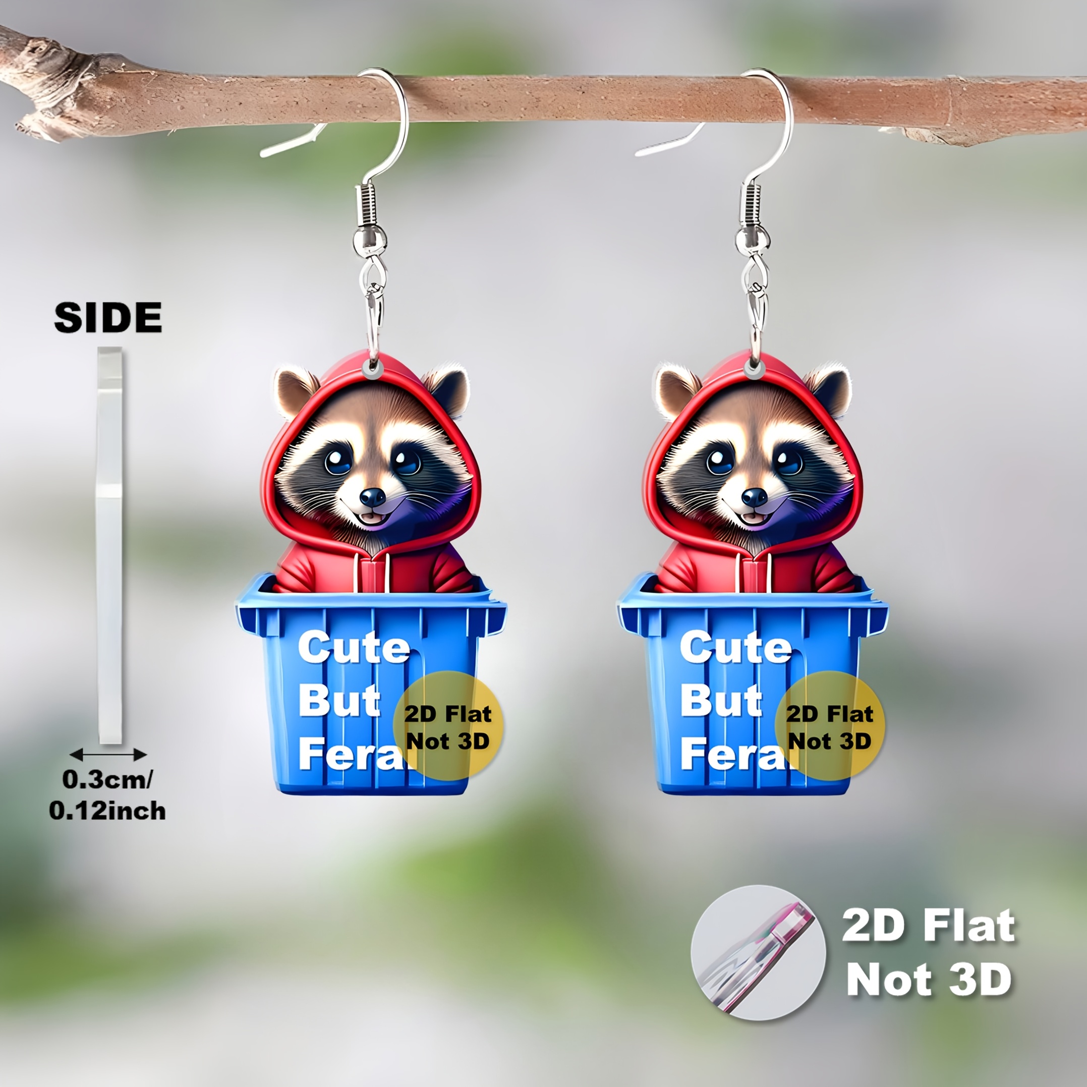 TEMU 2d Flat, [2d Flat]1pair Cute But Feral Raccoon Earrings, Funny Creative Earrings, 2d Flat Acrylic Earrings, For Women's Creative Gift, Cheap Stuff, Weird Stuff, Cute Aesthetic Stuff, 2d Flat
