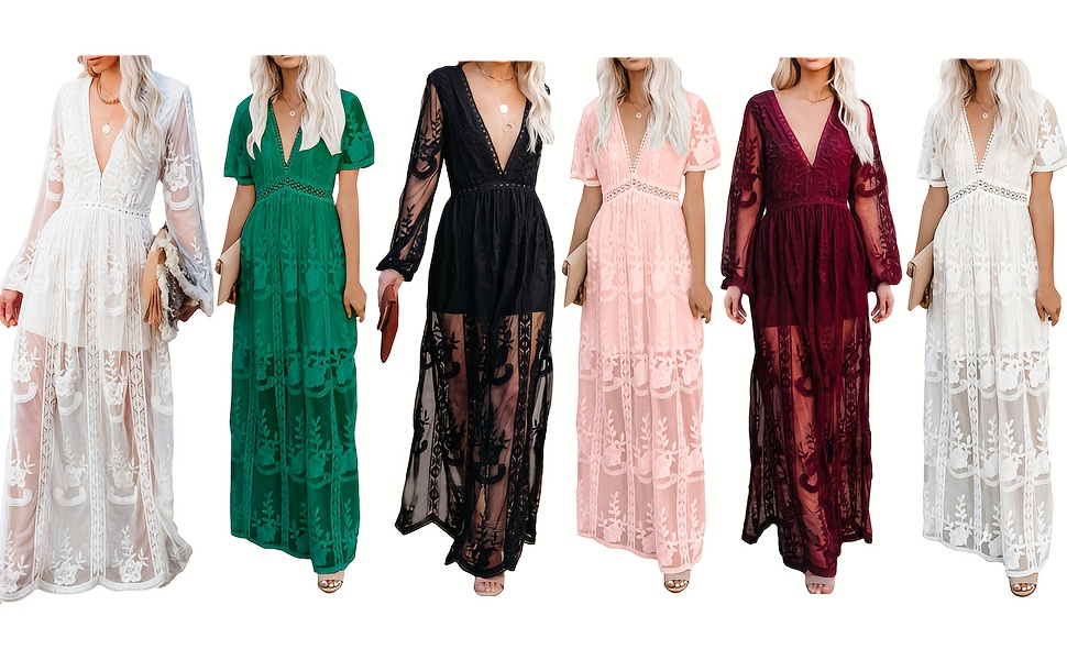 catania lace mesh embroidered bohemian maxi dress v neck Lace V Neck Lace Maxi Dress. Love that Boho