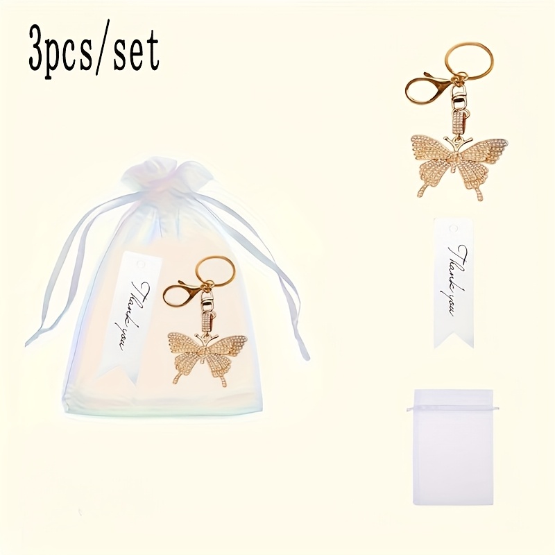 TEMU 3 pièces/lot, Porte-clés Papillon avec Strass, Charm de Sac en Métal - Cadeau Créatif pour Fêtes, des Diplômes, Noël, Thanksgiving - Idéal comme