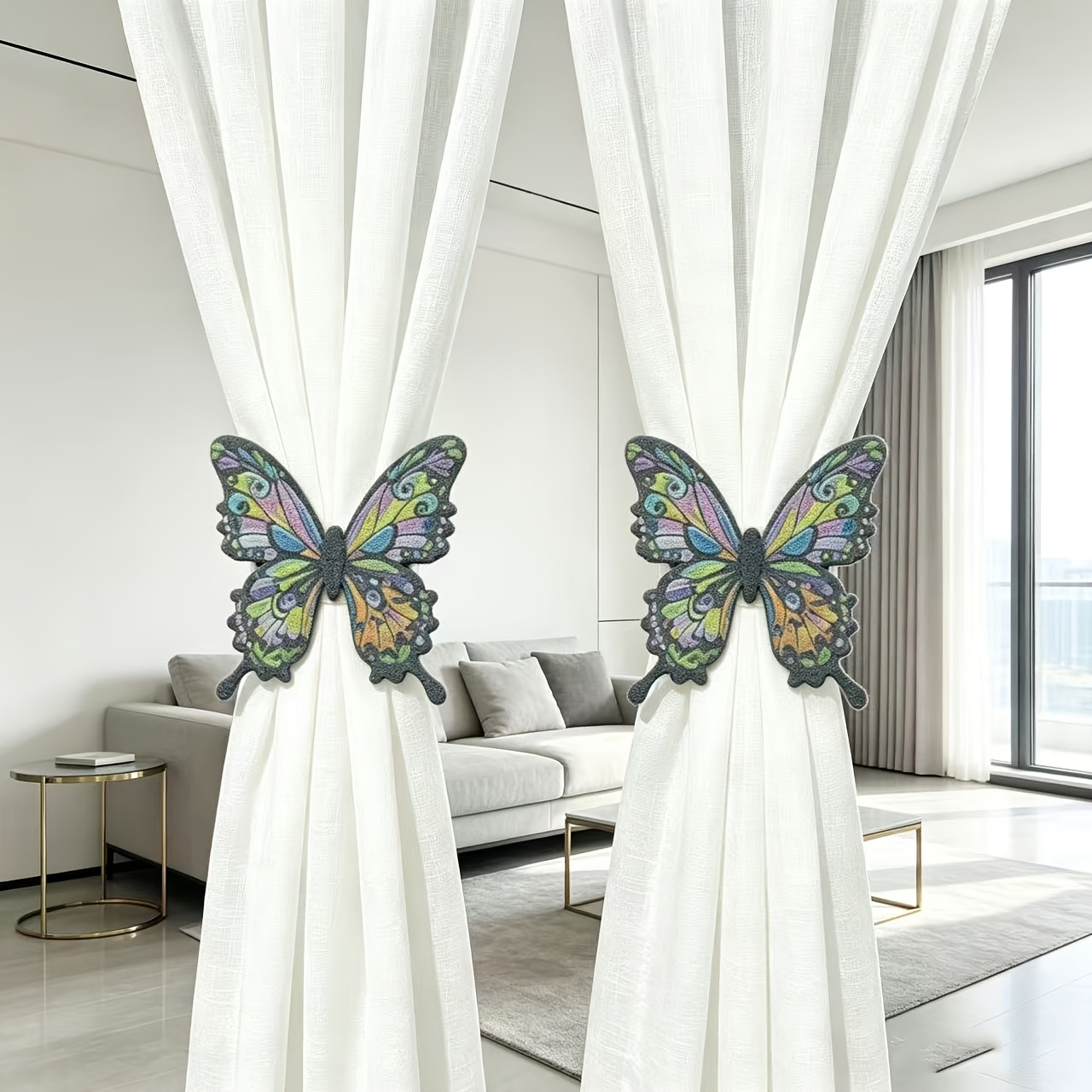 TEMU 2pcs Colorful Printed Felt Curtain Tiebacks, Decorative Drape Holdbacks, Rustic Window Curtain Straps For Bedroom Living Room Home Window Decor